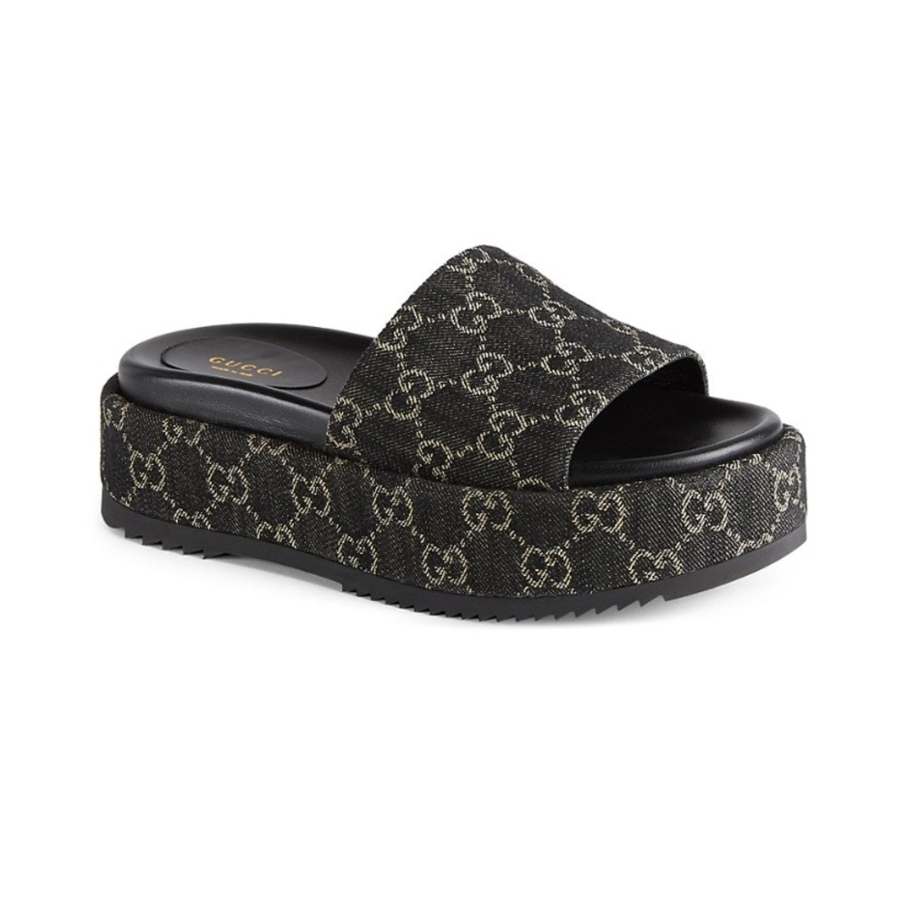 Gucci Angelina GG Supreme Denim Slide Sandals